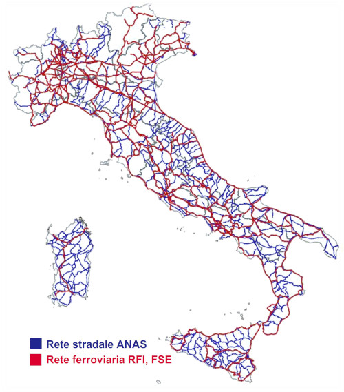 Mappa rete linee RFI e ANAS