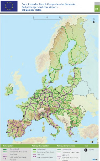 Rail passengers and core airports EU Members States