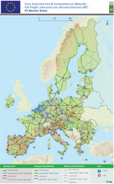 Rail freight, core ports and rail-road terminals EU Members States