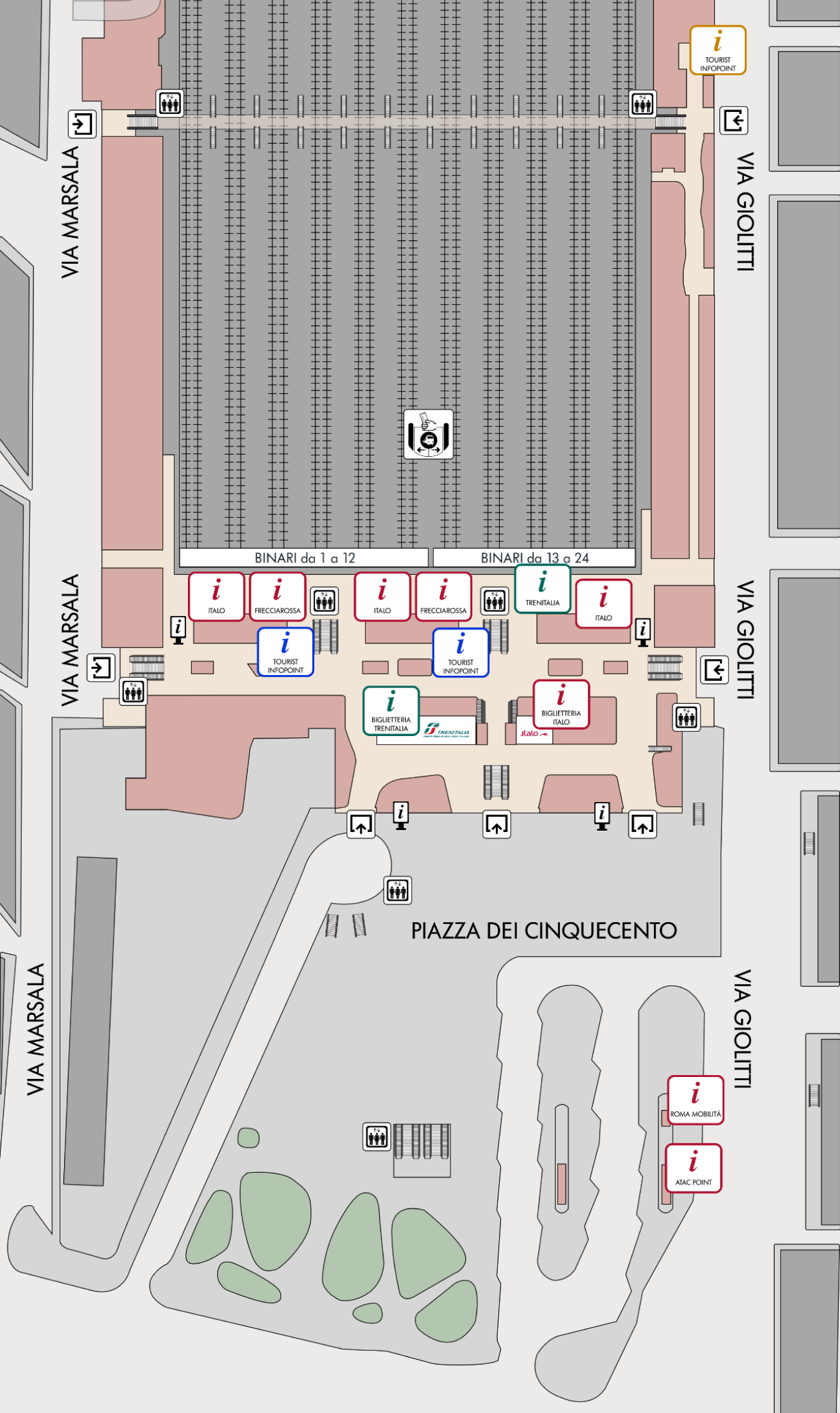 planimetria di tutti i servizi informativi presenti a roma termini piano terra