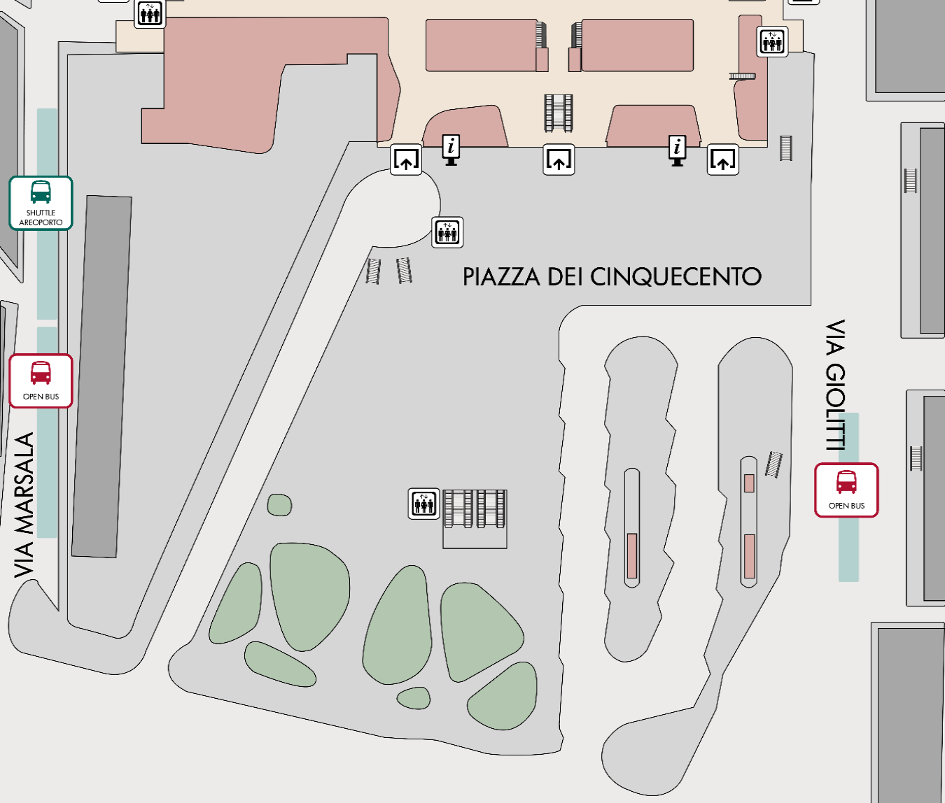 Planimetria fermate open bus e shuttle aeroporti