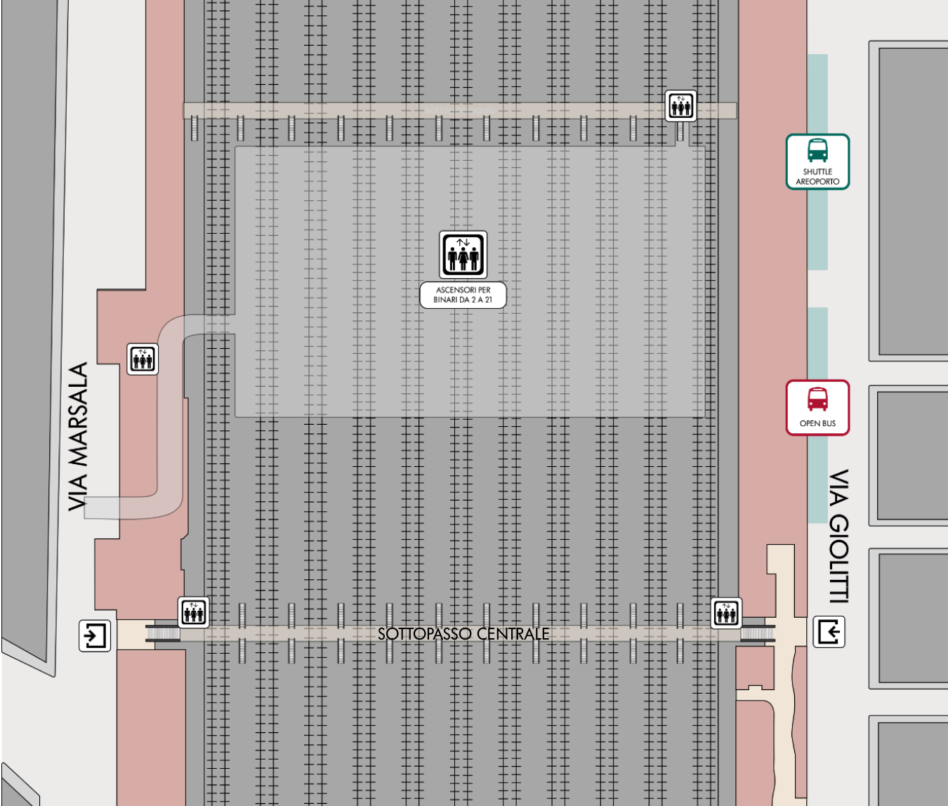 Planimetria shuttle aeroporto e open bus via giolitti